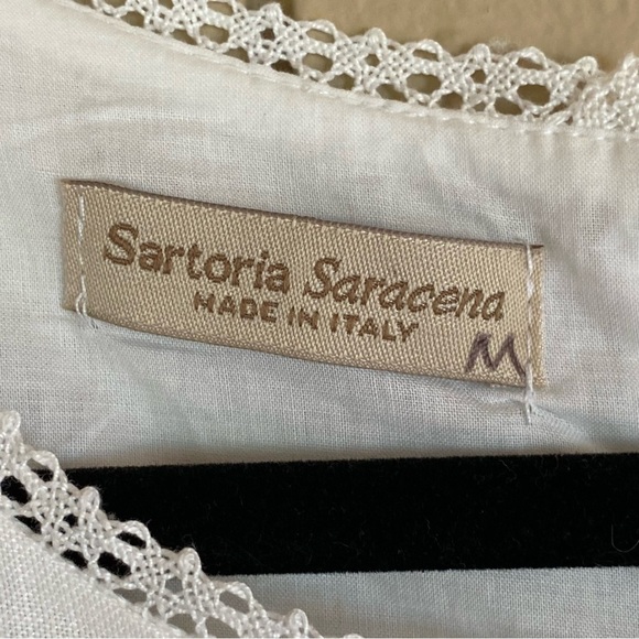 SARTORIA SARACENA MADE IN ITALY Floral Eyelet Linen Women's Shift Dress Medium - Picture 2 of 7
